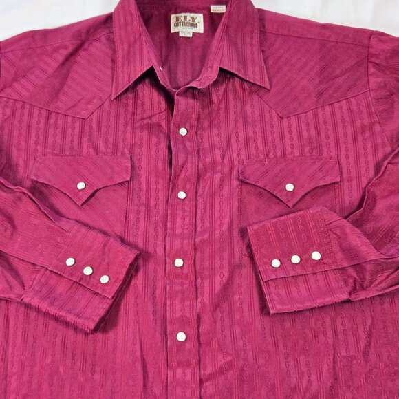 VTG Ely Cattleman Mens XL Burgundy Western Shirt Long Sleeve Striped Pearl Snap - Picture 8 of 9
